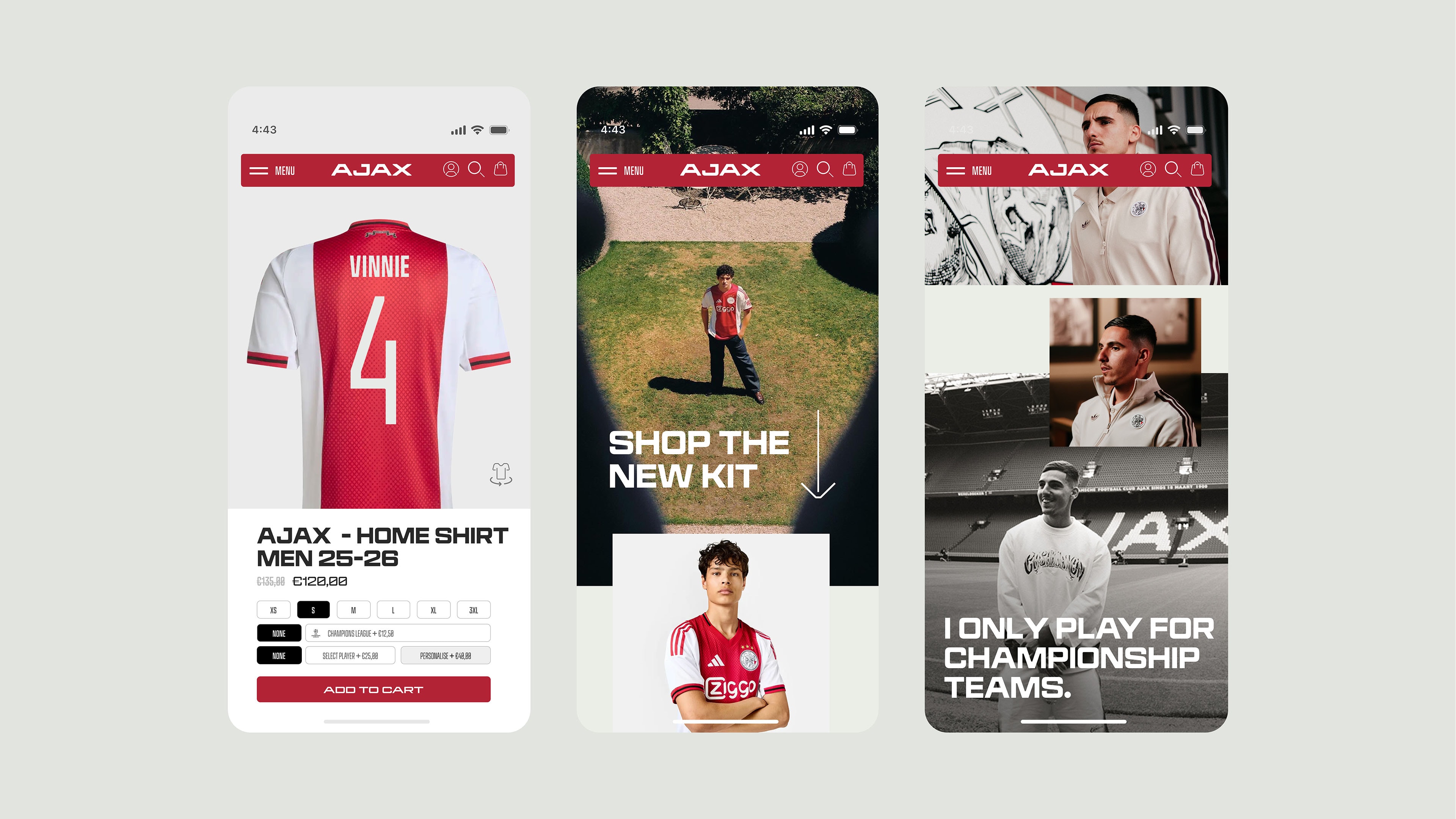 AFC-Ajax-_0015 Ajax football kit mobile e-commerce website design showcasing team apparel and merchandise.