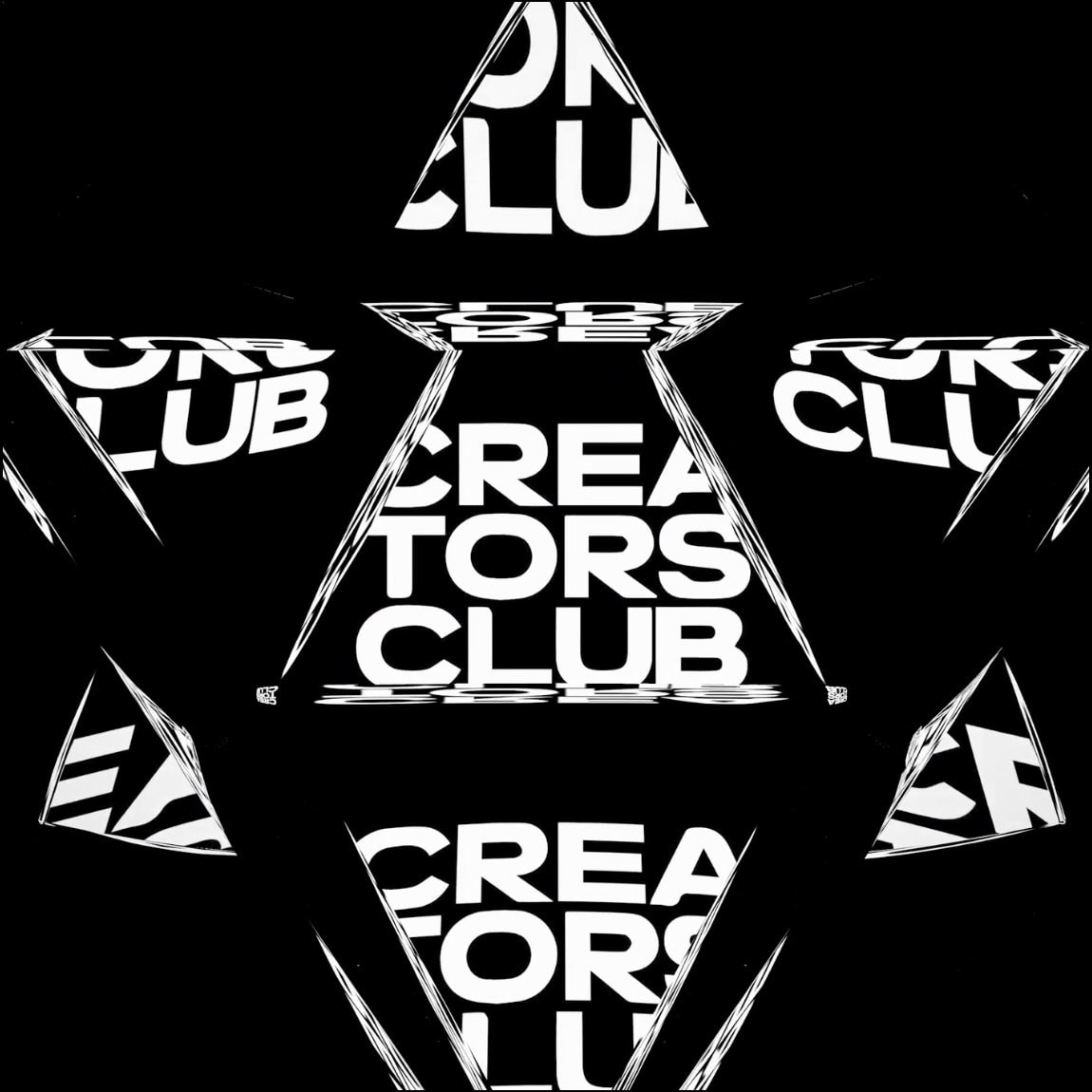 Creative Minds logo with bold white text on a black background, featuring a geometric design with multiple triangular shapes.