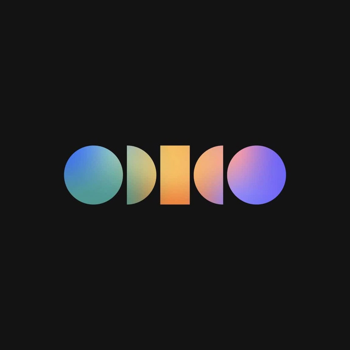 A vibrant Odio logo featuring a series of gradient-colored geometric shapes on a black background, representing modern and creative design.
